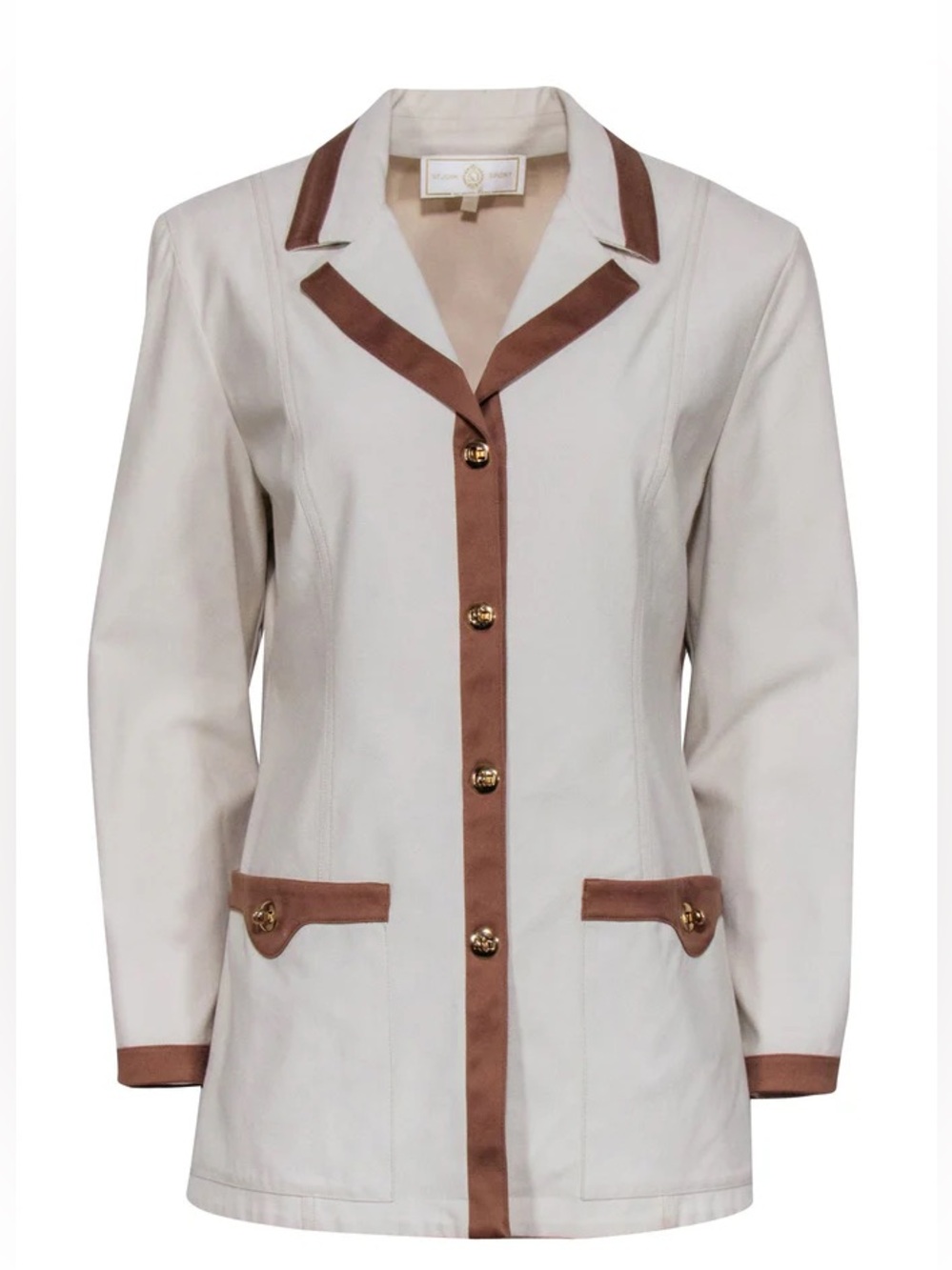 St. John || Turnlock Blazer Contrast Trim Beige Cream Brown Large